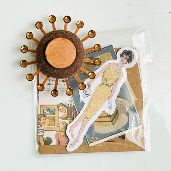 Upcycled Atomic Starburst Refrigerator Magnet Buttons Rhinestones Brown Orange - Picture 4 of 5